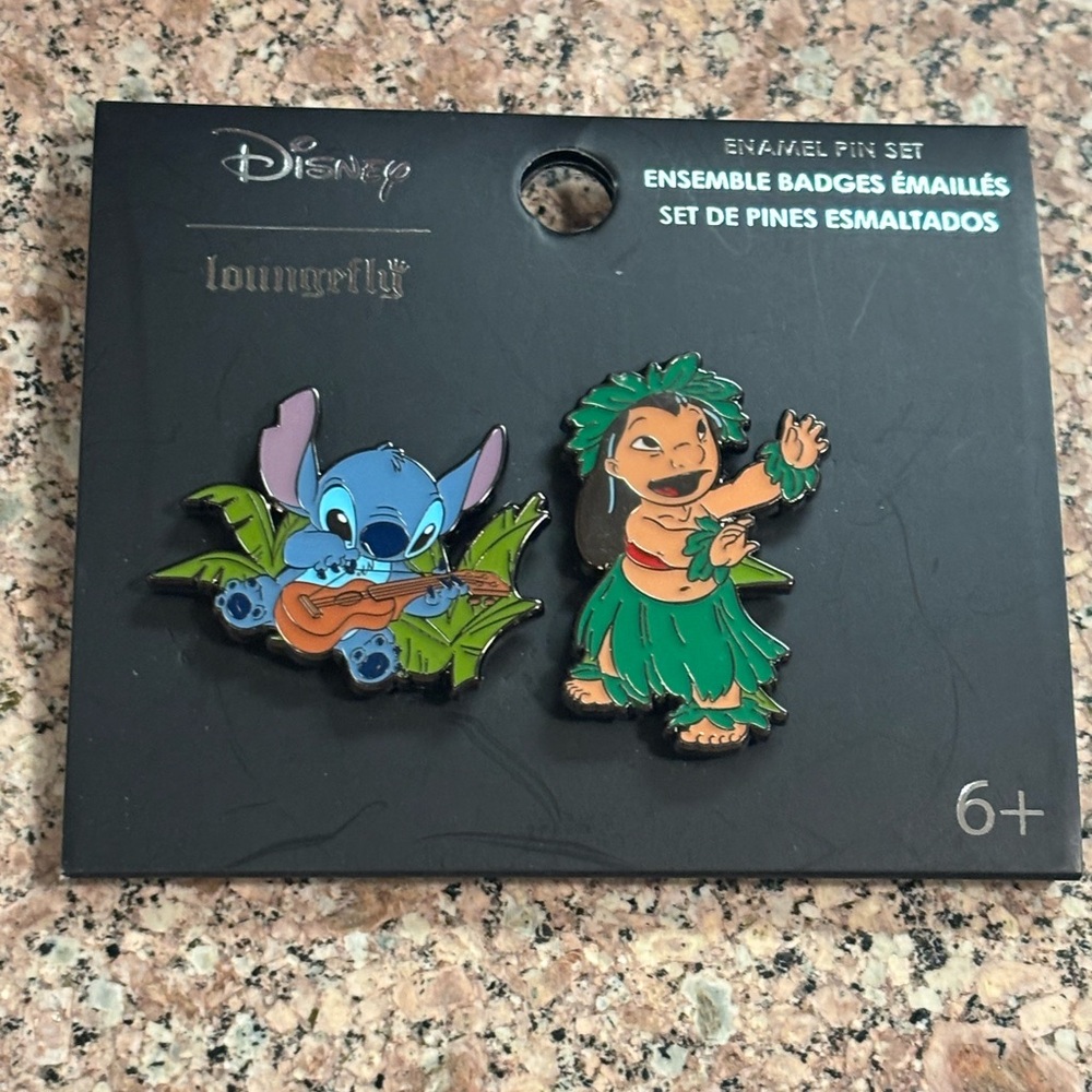 Loungefly Disney Lilo & Stitch Hula & Ukulele Pin Set Of 2 Enamel Pins